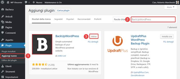 Come fare backup WordPress plugin-Step1