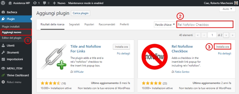 Come inserire link nofollow WordPress-Step1